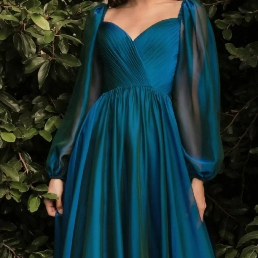 NEW PEACOCK COLOR WEDDING EVENING LONG SLEEVE CHIFFON A-LINE LONG DRESS CD243